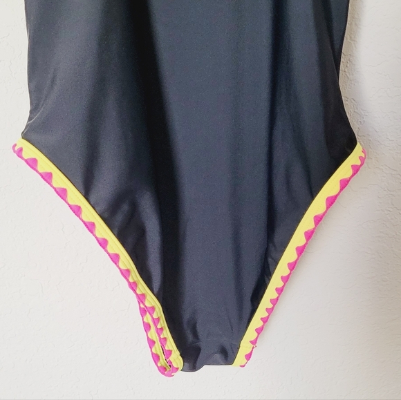 Swim Solutions Black One Piece with Neon Trim Sz M - Picture 10 of 11